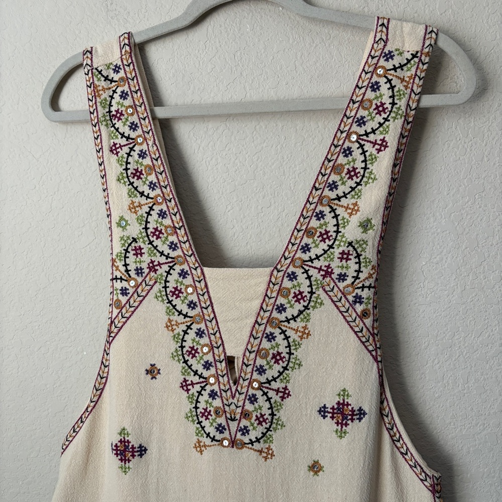 Free People Boho Embroidered Never Been Beige Mini Dress - Picture 3 of 14